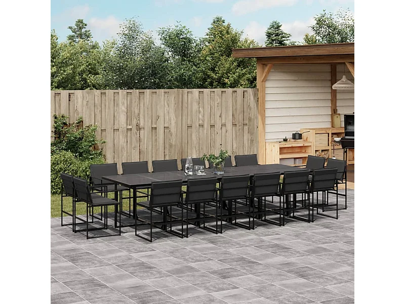 17 peças conj. de jantar para jardim com almofadões textilene preto