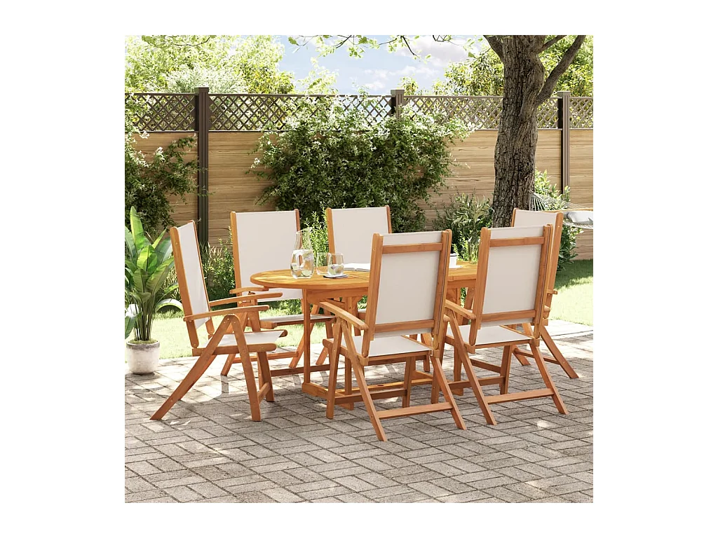 7 peças conjunto de jantar para jardim acácia maciça e textilene