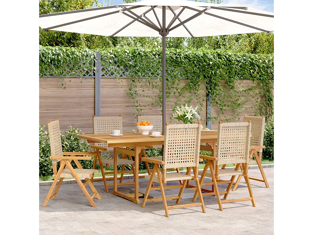 7-delige Tuinset poly rattan en massief hout beige