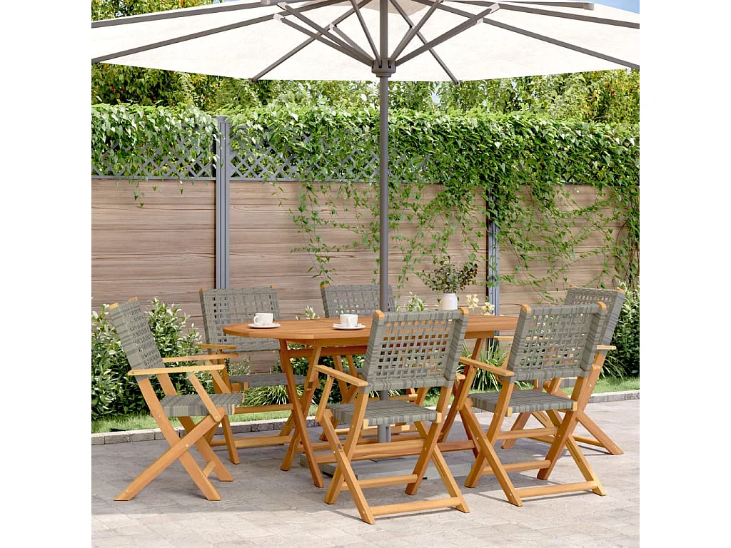 Set de comedor de jardín 7 piezas ratán PE madera acacia gris