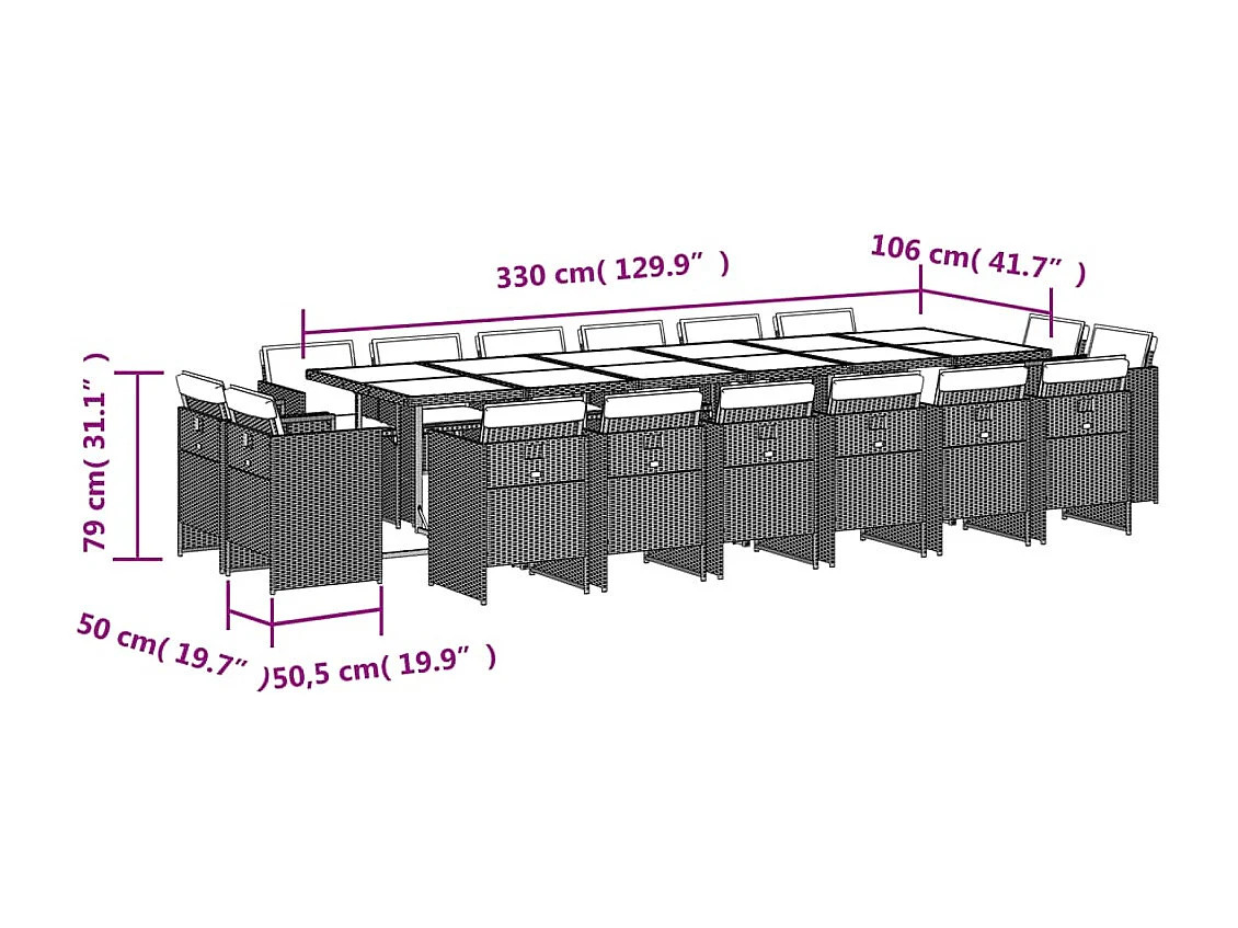 Set comedor jardín y cojines 17 piezas ratán sintético gris claro