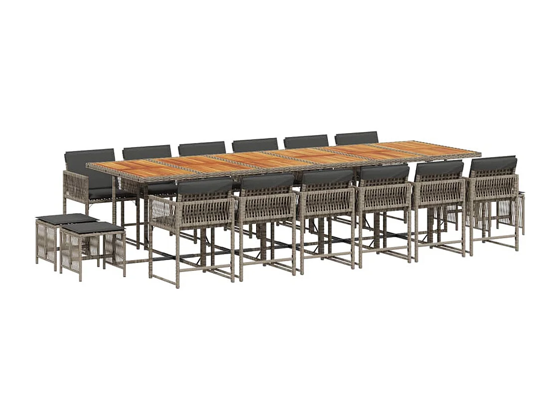 17-delige Tuinset met kussens poly rattan grijs