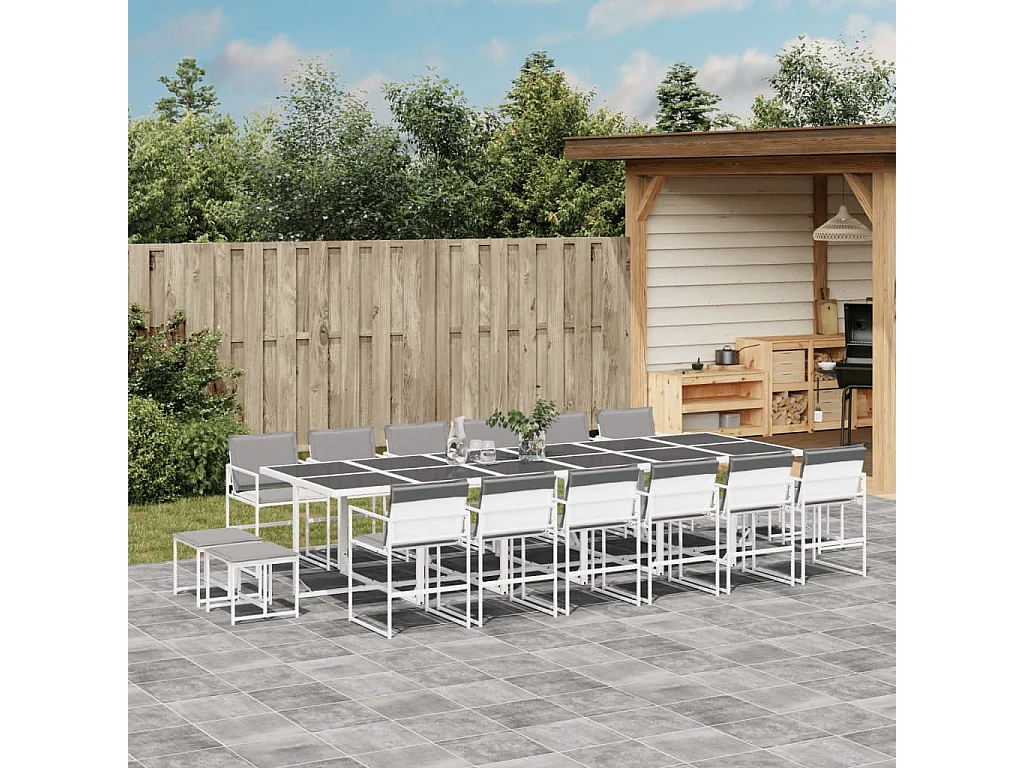 Ensemble à manger de jardin avec coussins 17 pièces blanc textilène