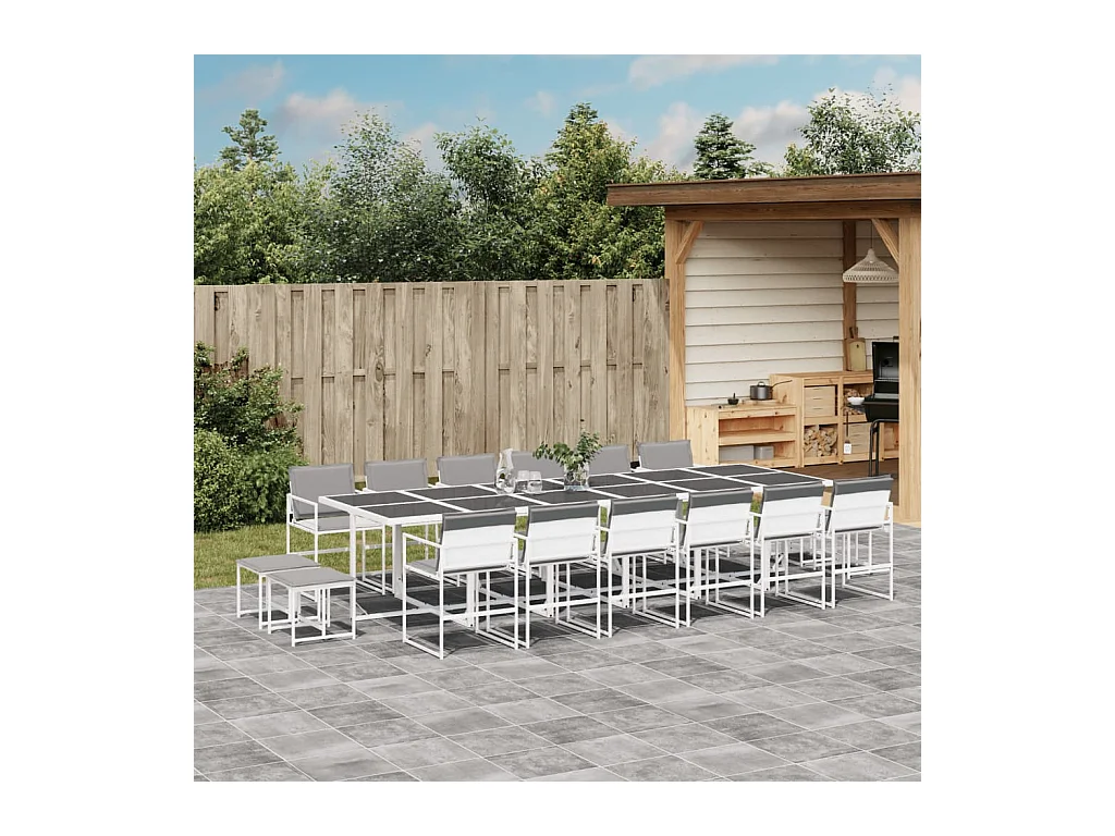 Ensemble à manger de jardin avec coussins 17 pièces blanc textilène
