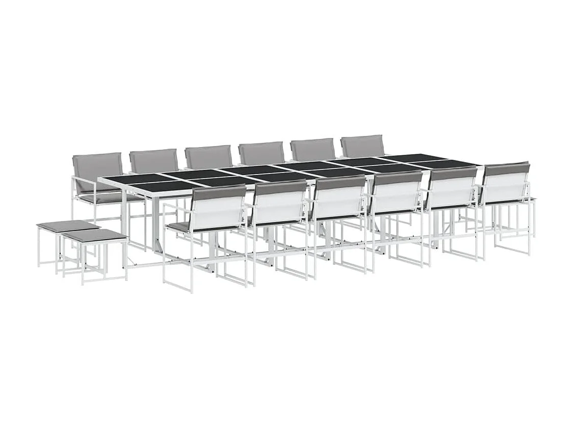 Juego de comedor de jardín 17 piezas con cojines textilene blanco