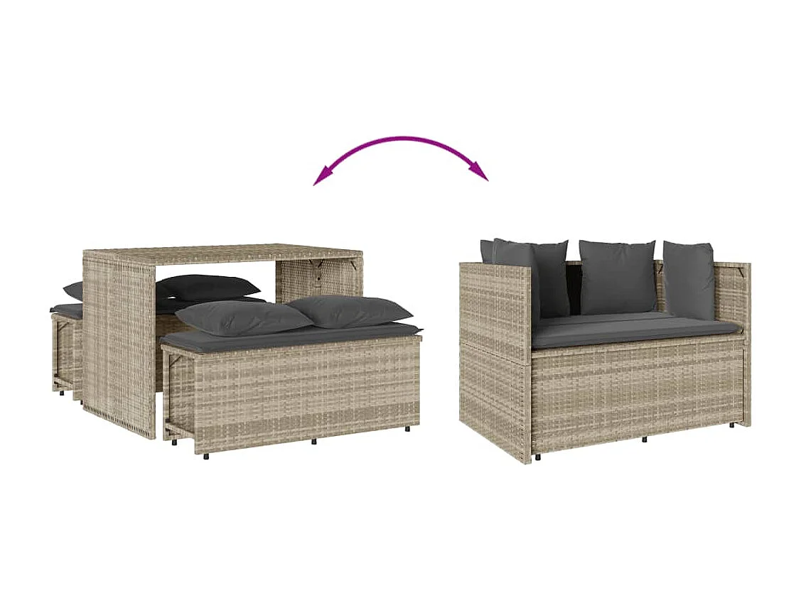 Set comedor de jardín 3 piezas cojines ratán sintético gris claro