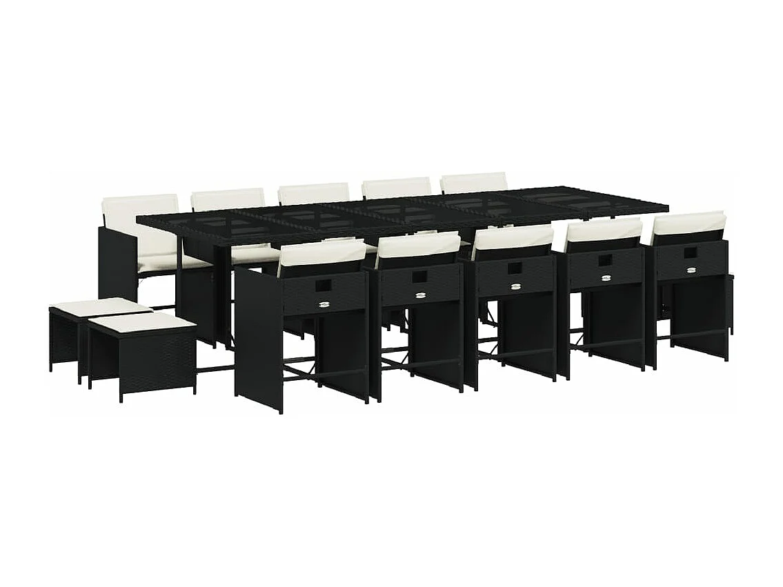 Set comedor de jardín con cojines 15 piezas ratán sintético negro