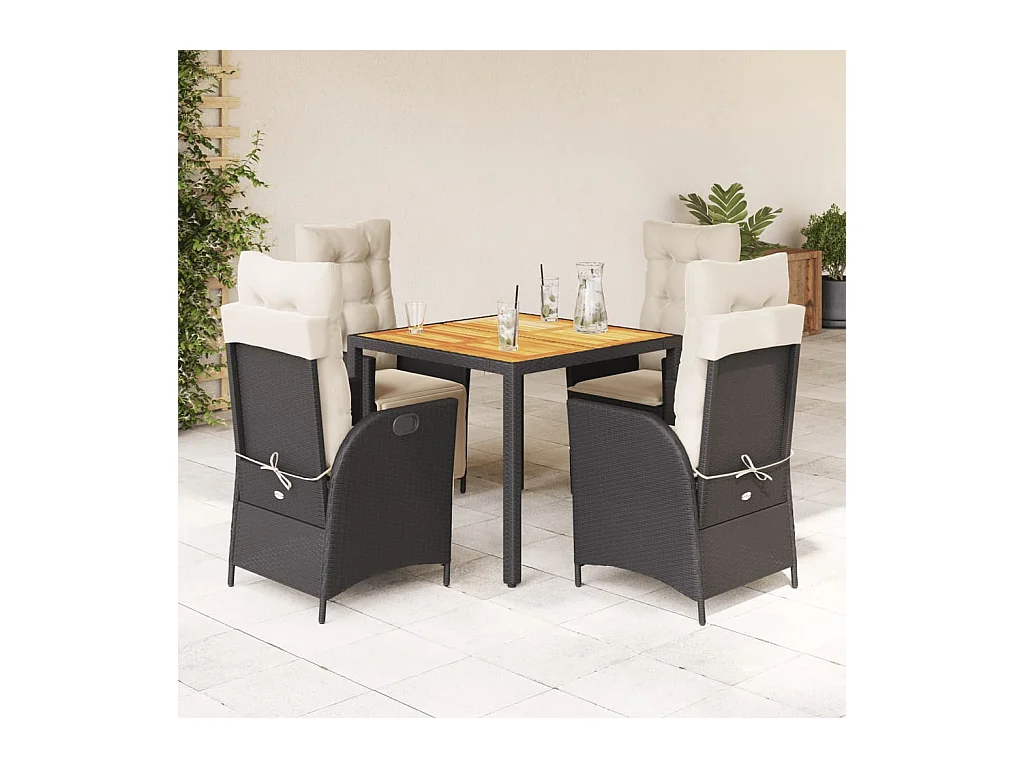 5-delige Tuinset met kussens poly rattan zwart