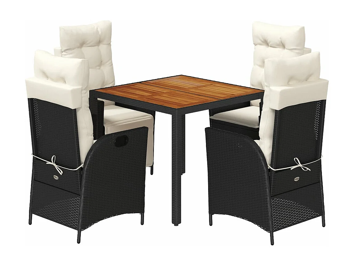 5 peças conjunto de jantar para jardim com almofadões vime PE preto