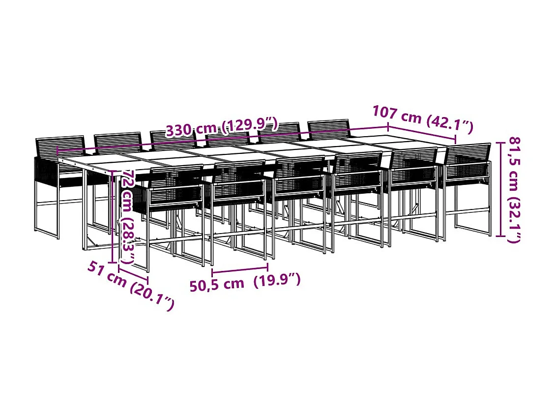 Set de comedor de jardín 13 piezas ratán sintético negro
