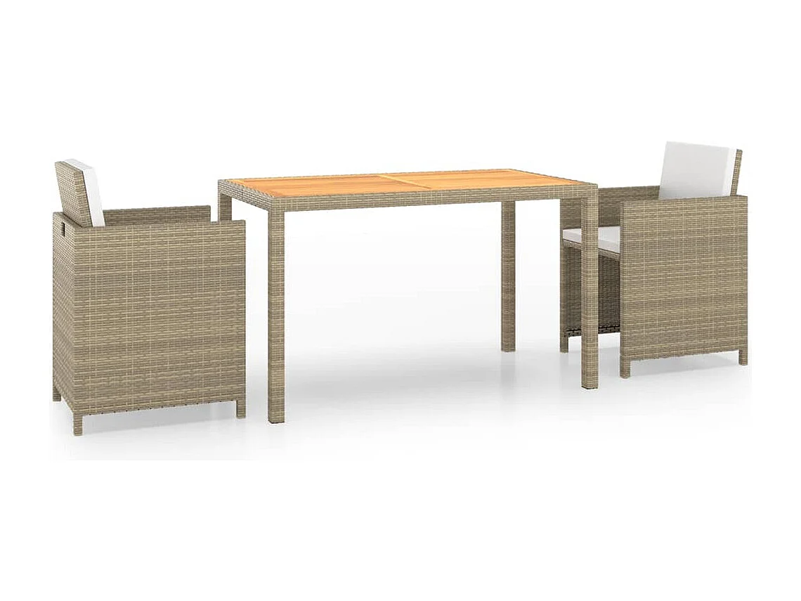 Set comedor de jardín 3 piezas con cojines ratán sintético beige