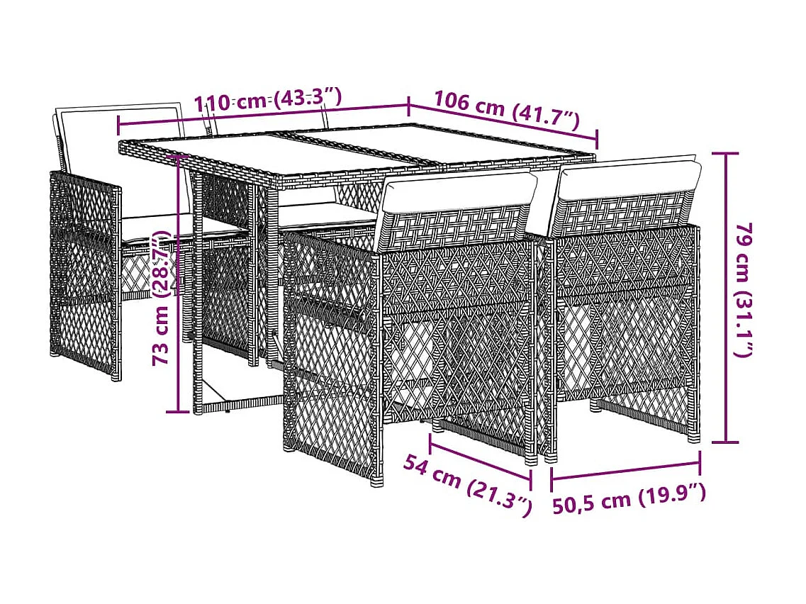 5-delige Tuinset met kussens poly rattan zwart