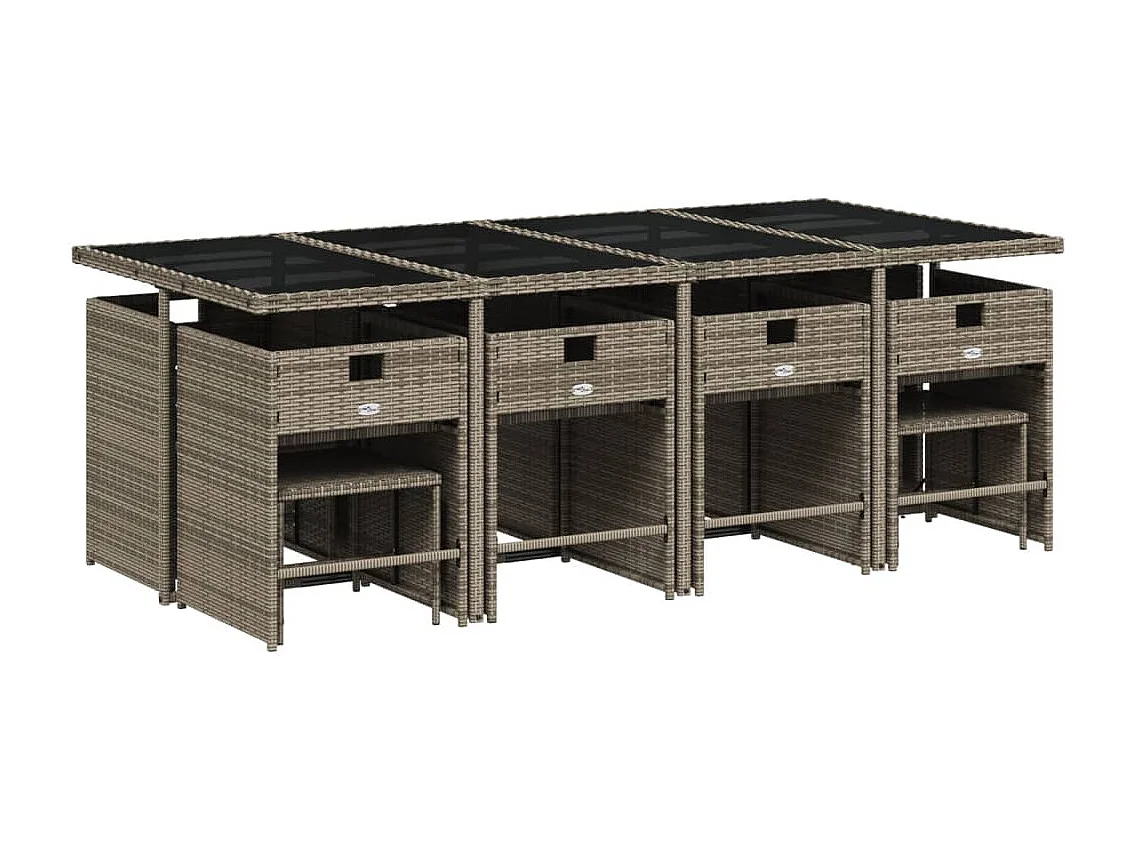 13-delige Tuinset met kussens poly rattan grijs