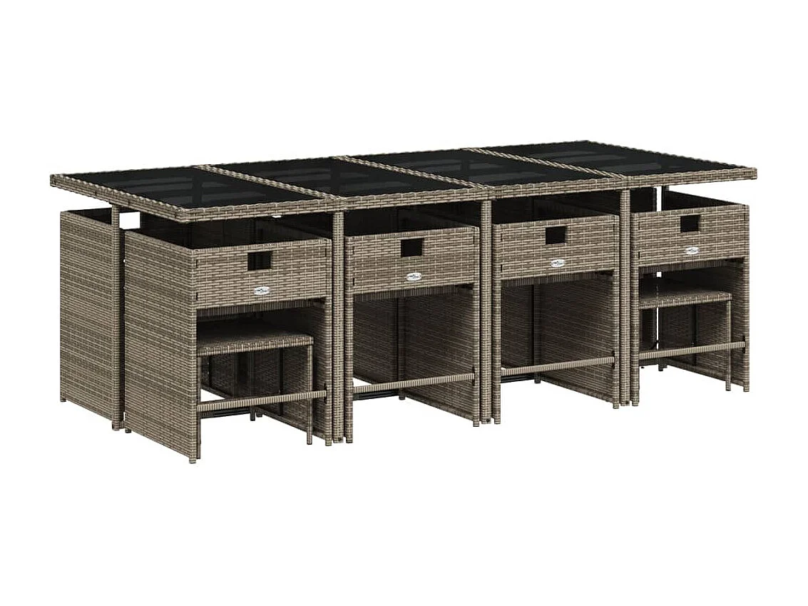 13-delige Tuinset met kussens poly rattan grijs