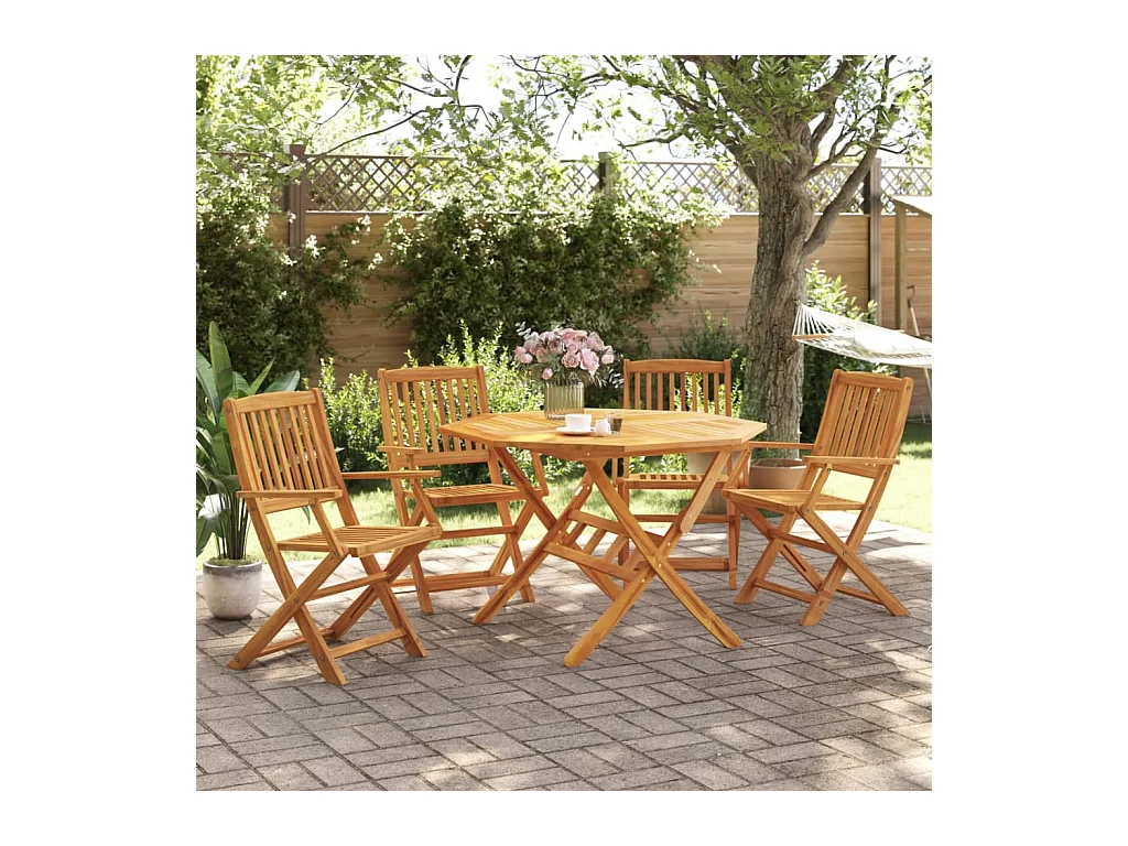 Set de comedor de jardín plegable 5 piezas madera maciza acacia