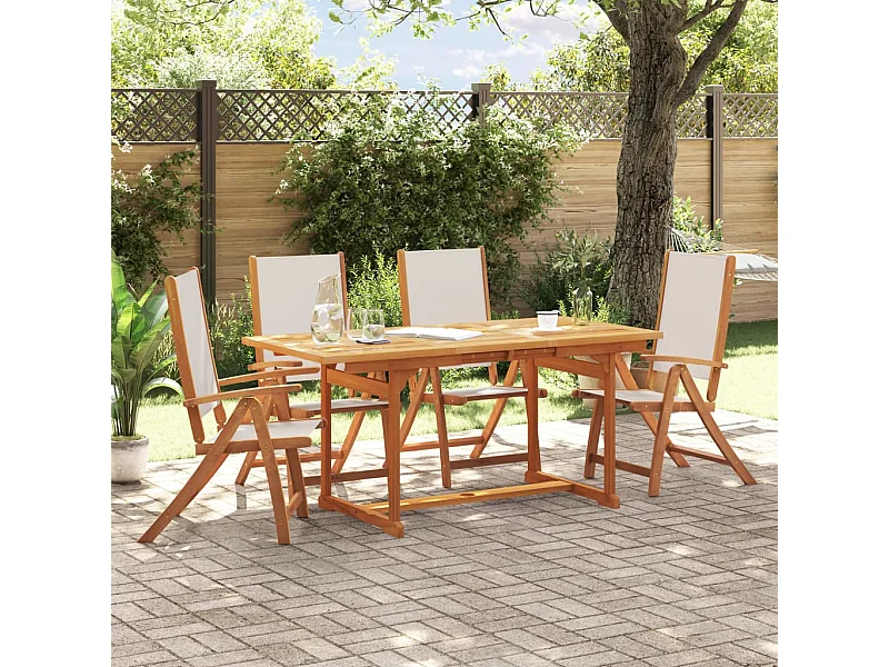 5 peças conjunto de jantar para jardim acácia maciça e textilene