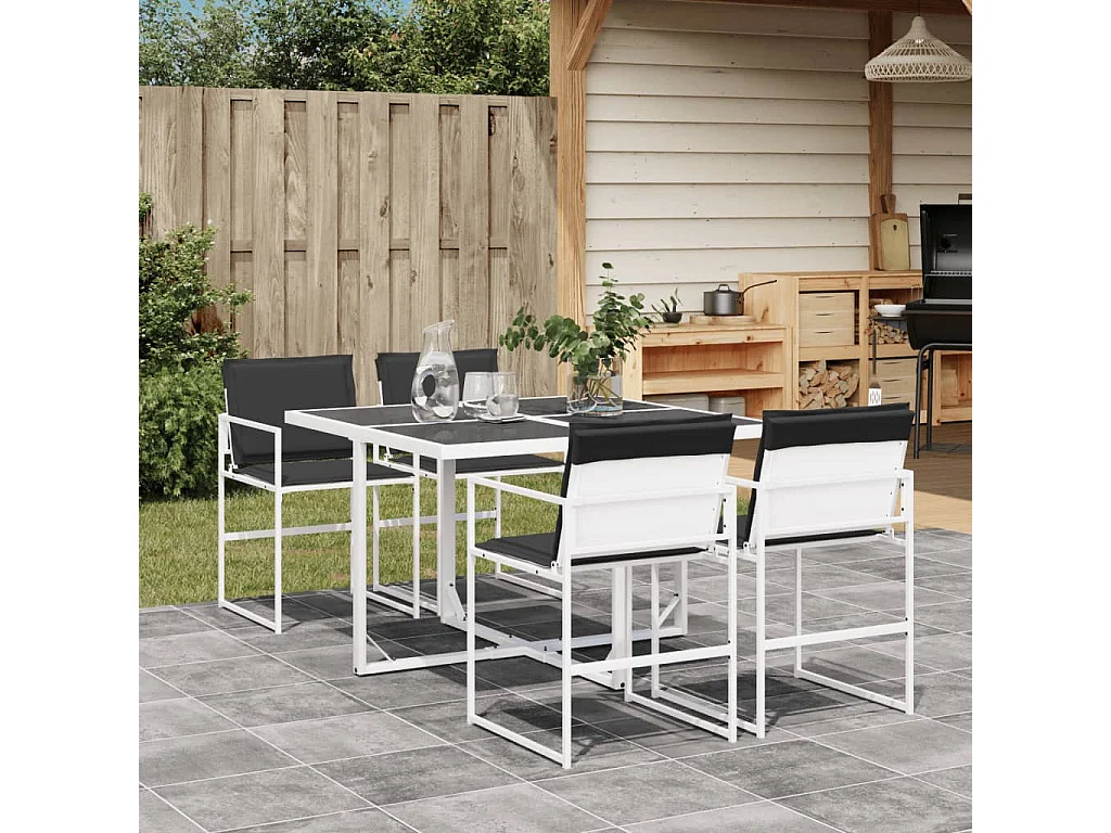 Ensemble à manger de jardin avec coussins 5 pièces blanc textilène