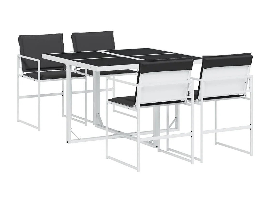 Ensemble à manger de jardin avec coussins 5 pièces blanc textilène