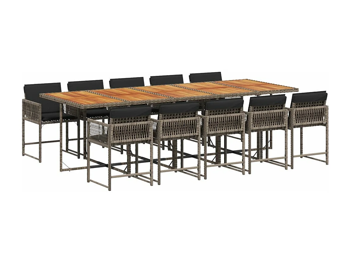 11-delige Tuinset met kussens poly rattan grijs
