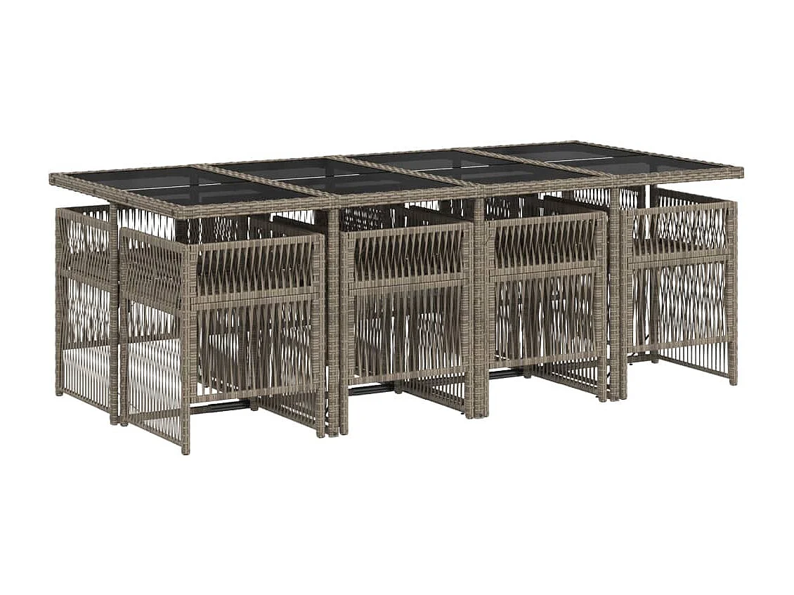 Set comedor jardín 9 piezas y cojines ratán sintético gris