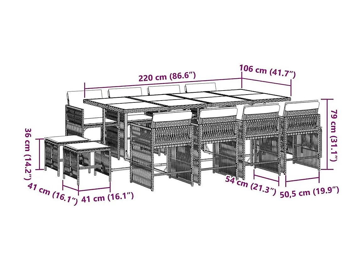 13-delige Tuinset met kussens poly rattan zwart
