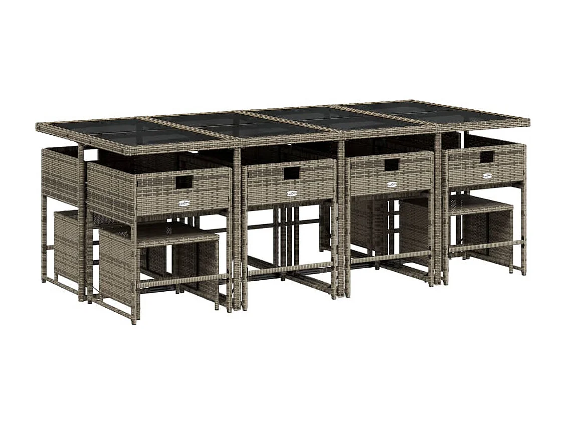 13-delige Tuinset met kussens poly rattan grijs