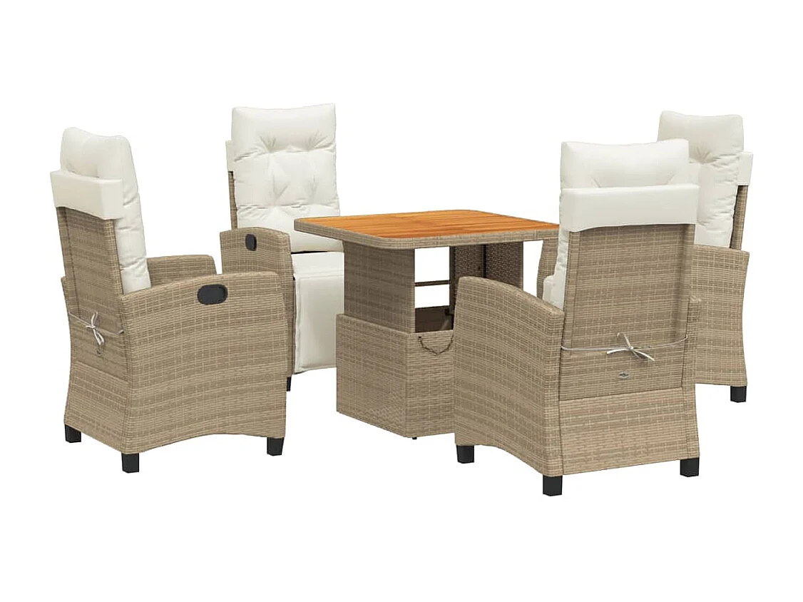 Set comedor de jardín 5 piezas con cojines ratán sintético beige