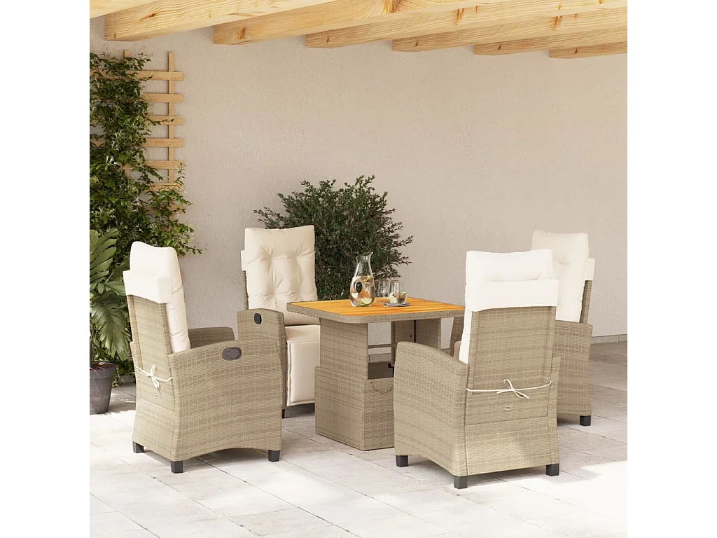 Ensemble à manger de jardin avec coussins 5 pièces Beige poly rotin