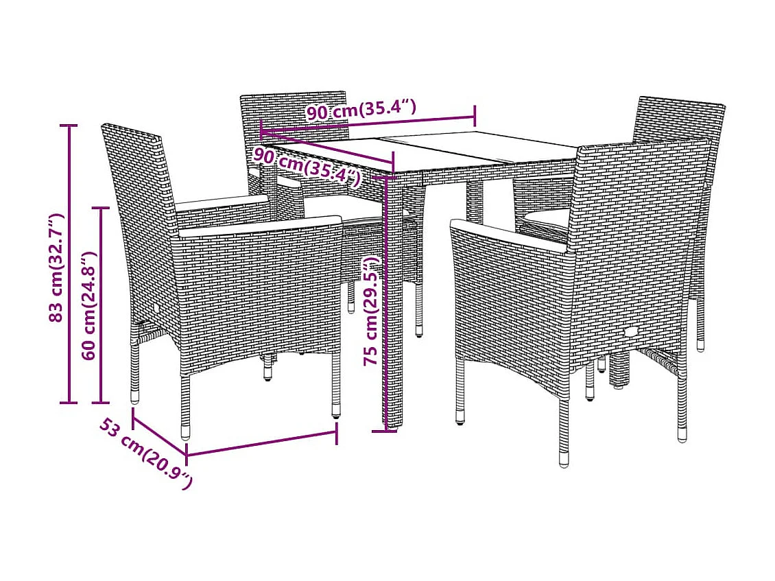 Ensemble à manger de jardin et coussins 5 pièces beige rotin acacia
