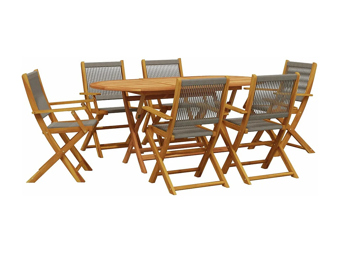 Set de comedor jardín 7 piezas polipropileno madera maciza gris