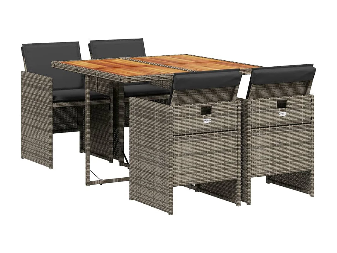 Set comedor de jardín 5 piezas con cojines ratán sintético gris