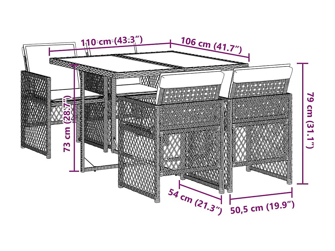 Ensemble à manger de jardin avec coussins 5 pièces Beige poly rotin