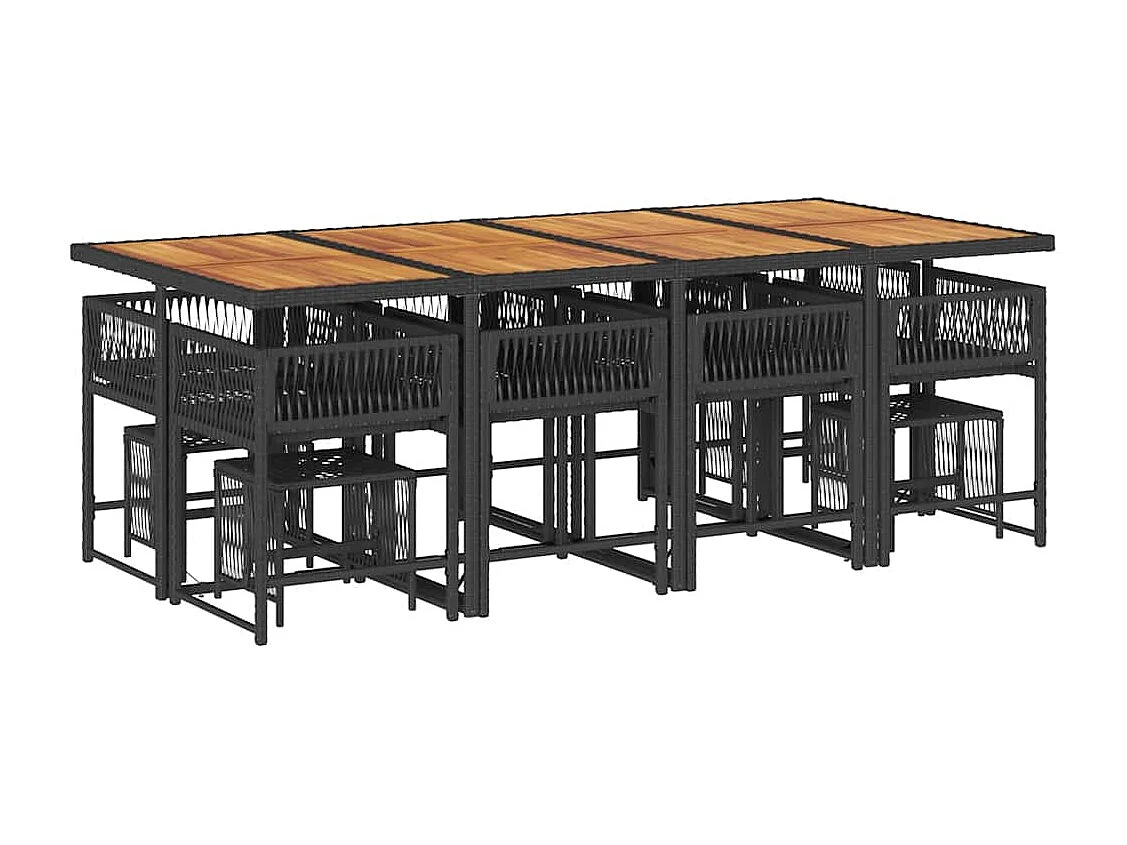 Ensemble à manger de jardin 13 pièces coussins noir résine tressée