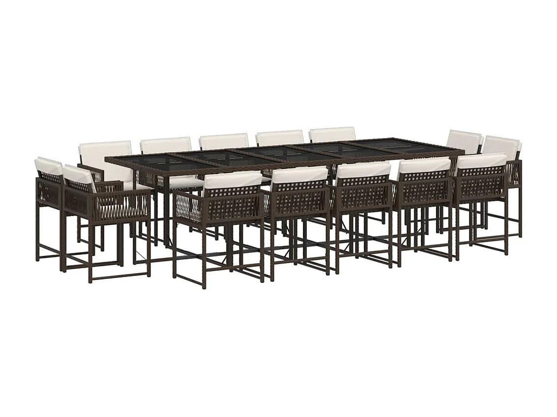 Ensemble à manger de jardin avec coussins 15 pièces marron rotin