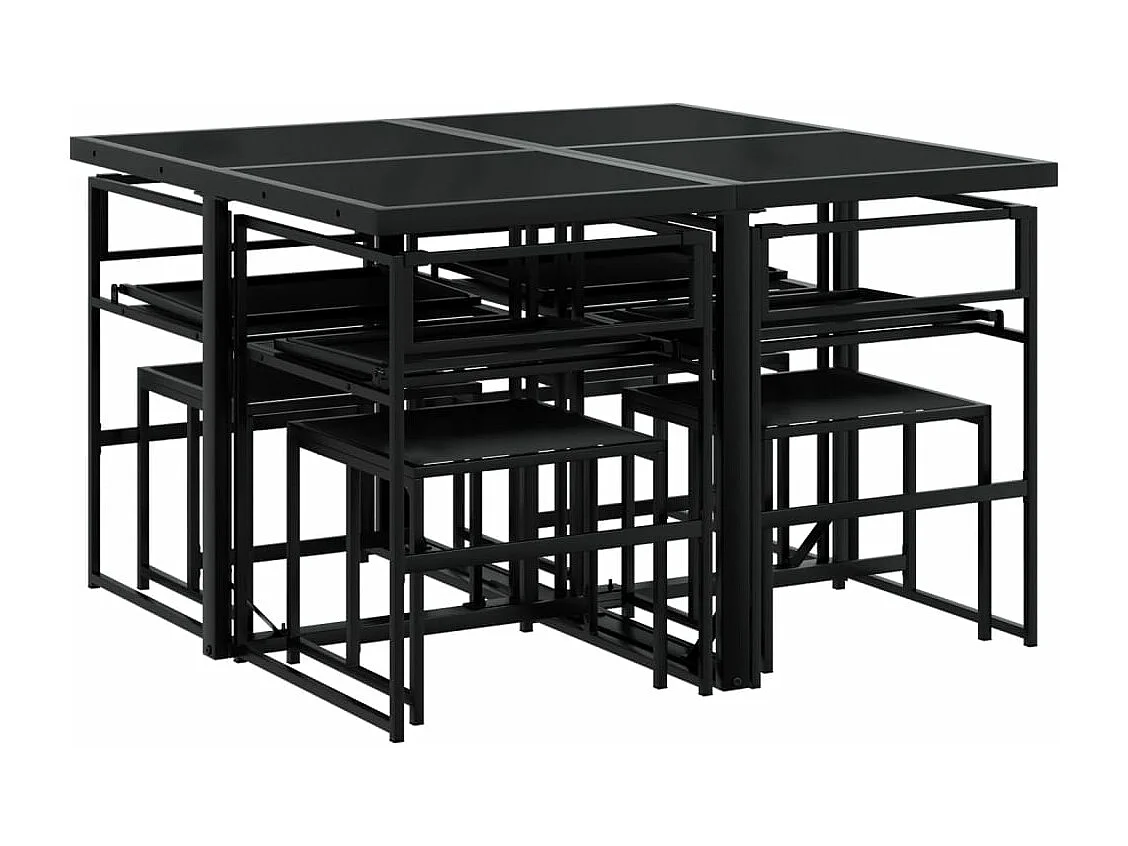 Ensemble à manger de jardin avec coussins 9 pièces noir textilène