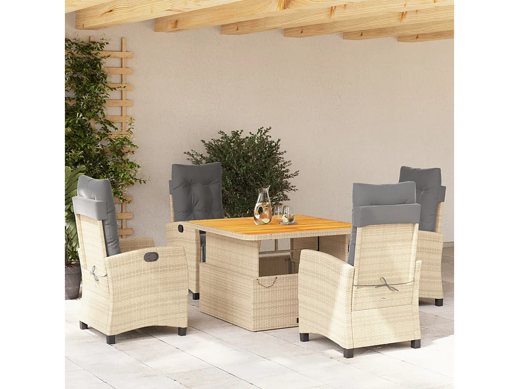 5-delige Tuinset met kussens poly rattan beige