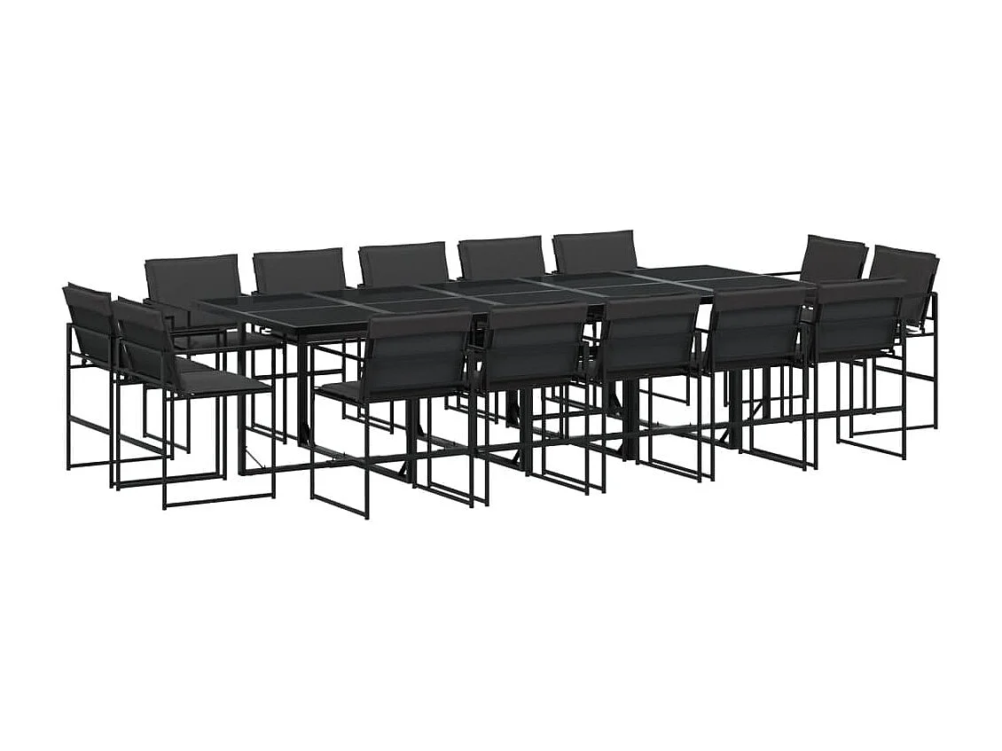 Juego de comedor de jardín 15 piezas con cojines textileno negro