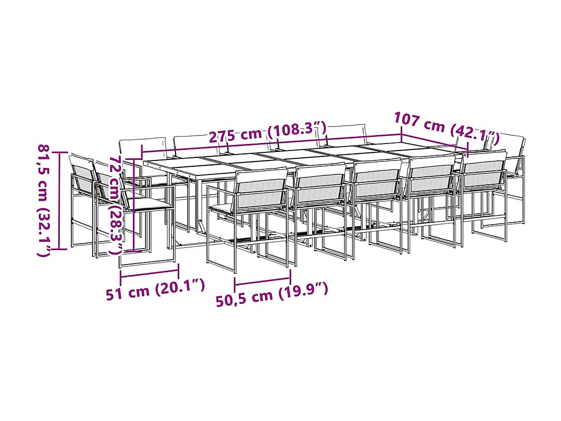 Juego de comedor de jardín 15 piezas con cojines textileno negro