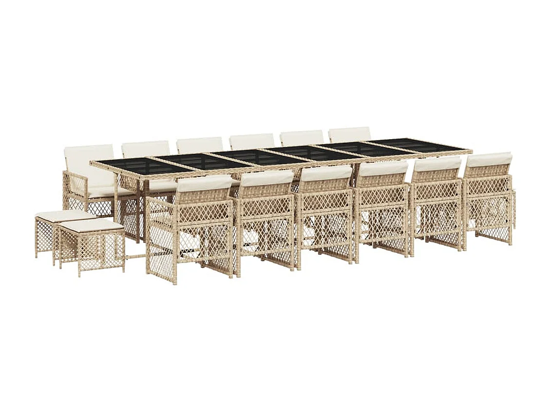 Ensemble à manger de jardin et coussins 17 pièces beige