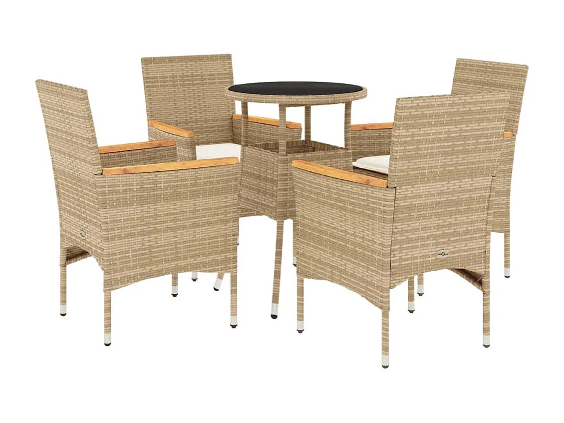 5-delige Tuinset met kussens poly rattan en glas beige