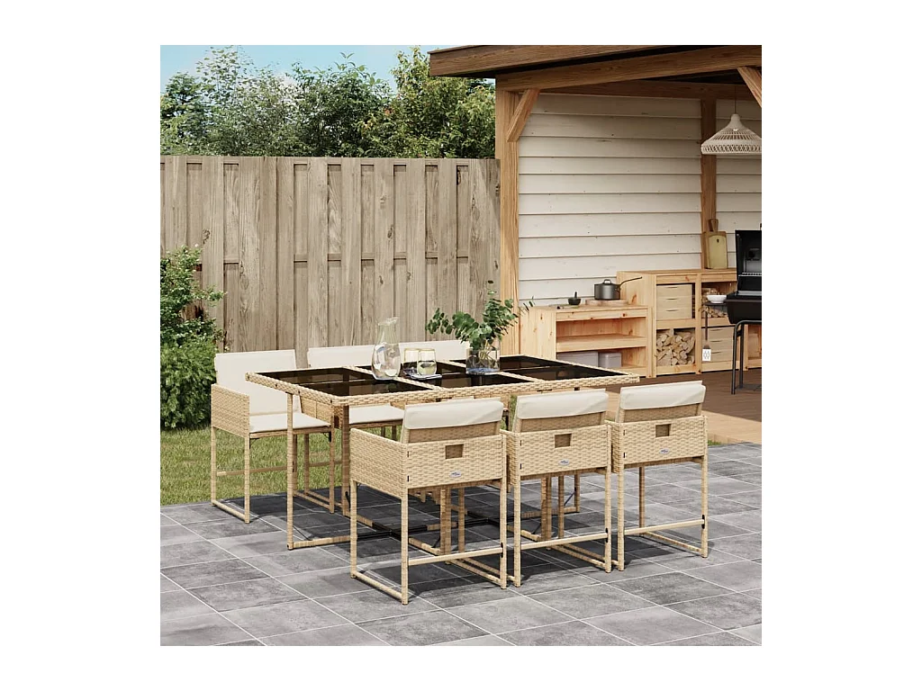 7-delige Tuinset met kussens poly rattan beige