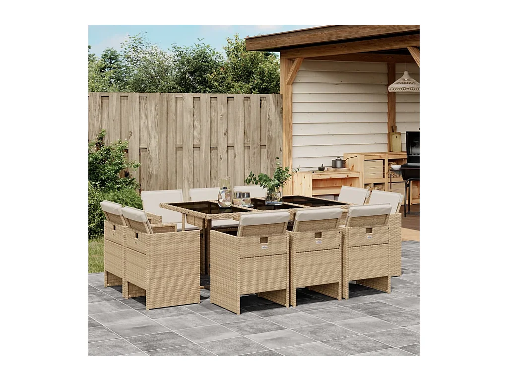 11-delige Tuinset met kussens poly rattan beige