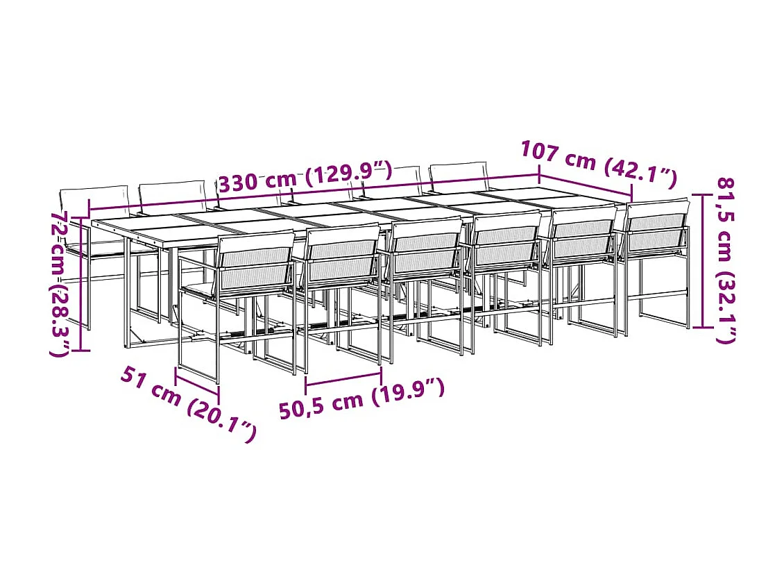 Ensemble à manger de jardin avec coussins 13 pièces blanc textilène