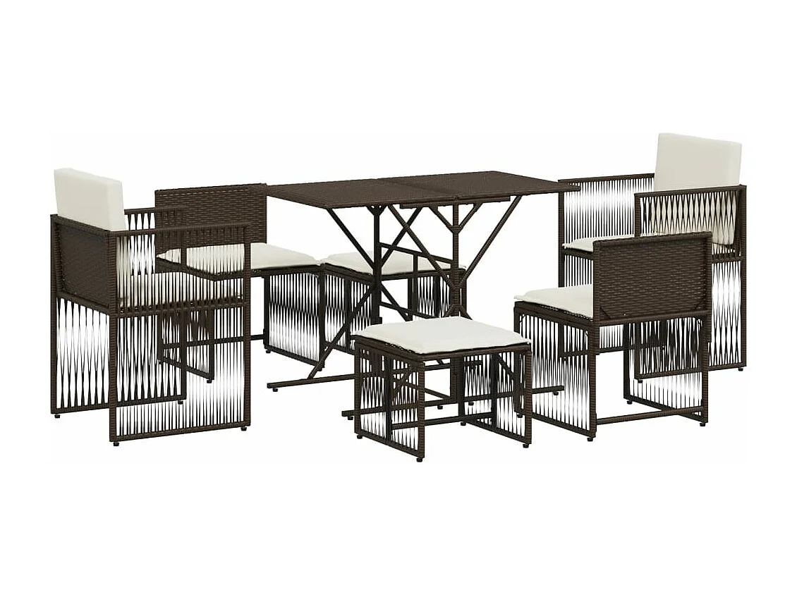 Set comedor de jardín 7 piezas con cojines ratán sintético marrón