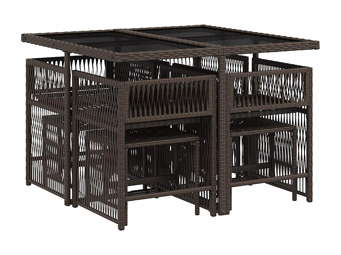 9 peças conjunto jantar para jardim com almofadões vime PE castanho