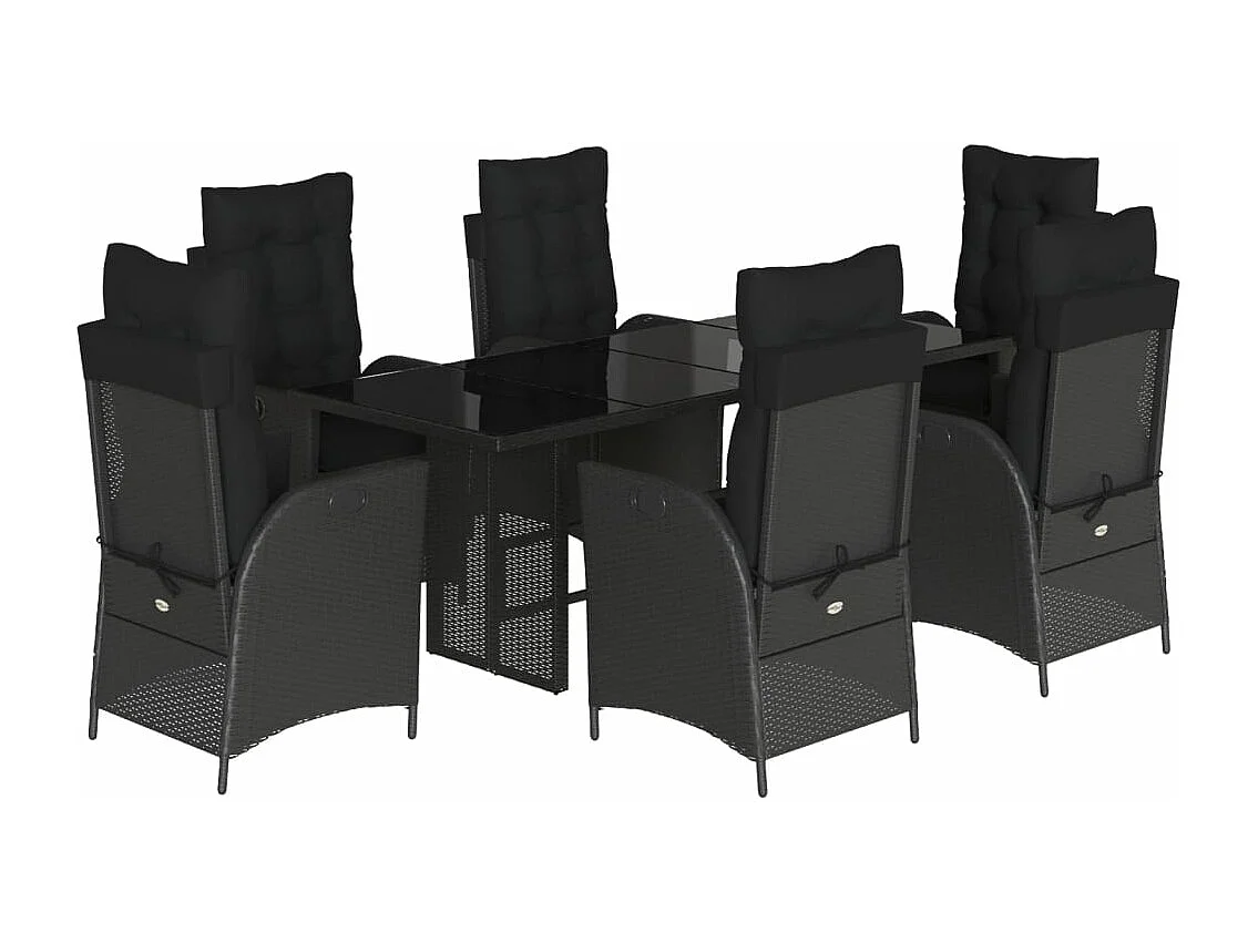 Ensemble à manger de jardin coussins 7 pièces Noir Résine tressée