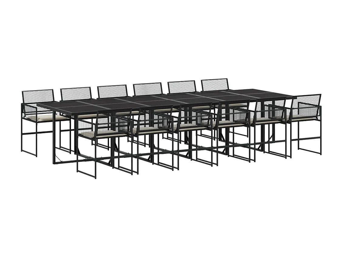 Set comedor de jardín con cojines 13 piezas ratán sintético negro