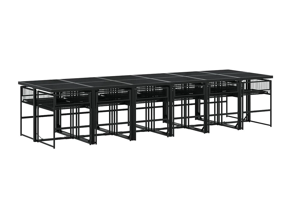 Set comedor de jardín con cojines 13 piezas ratán sintético negro