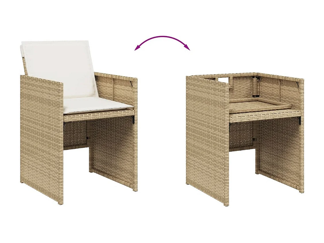 Ensemble à manger de jardin et coussins 9 pièces beige Poly rotin