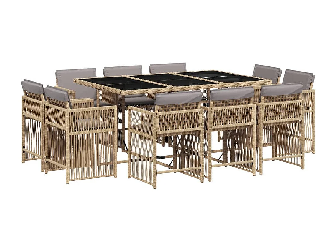 Ensemble à manger de jardin et coussins 11 pièces mélange beige